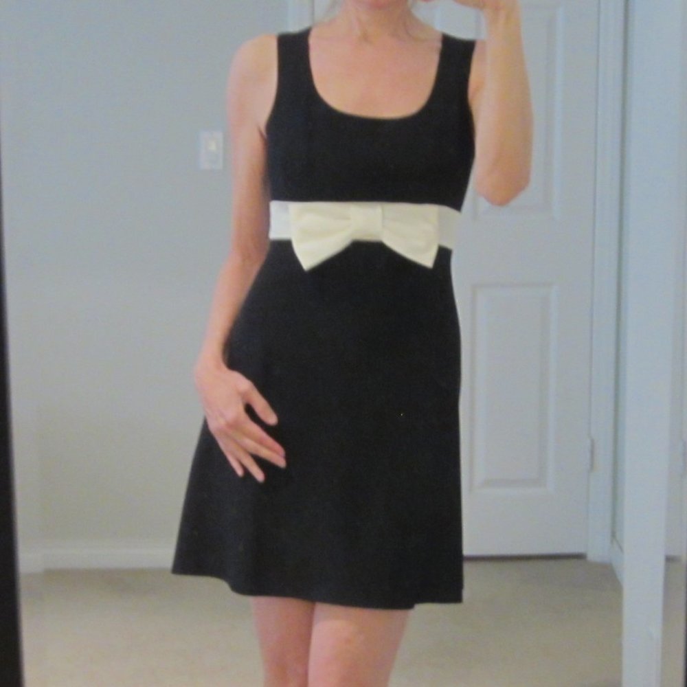 Vintage Ann Taylor Black Mini Dress w/ White Bow